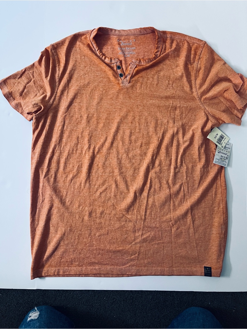 Lucky Brand Orange Heather Short-Sleeve Henley Tee